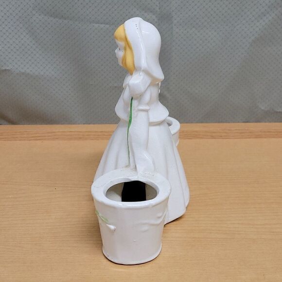 Vintage Dutch Girl Ceramic Toothpick Matchstick holder,Girl watering flower vase - Picture 4 of 13